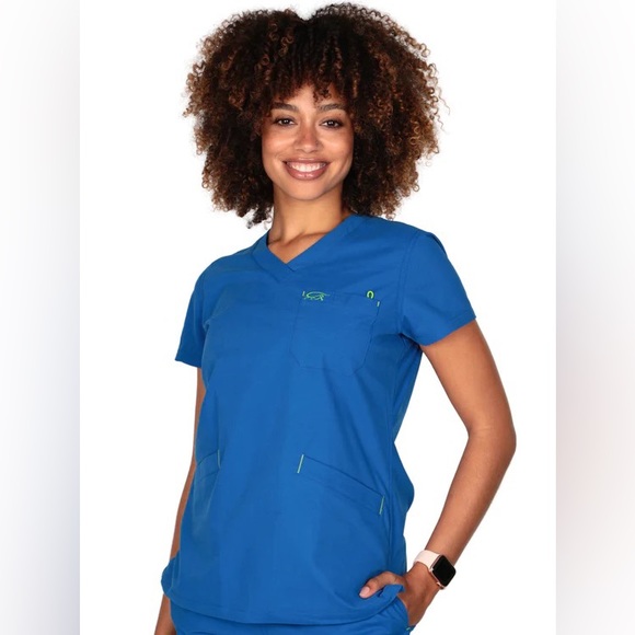 IGUANA MED SCRUB TOP STRETCH BLUE SCRUBS TOP S IGUANAMED SCRUBS 🦎 - Picture 4 of 15